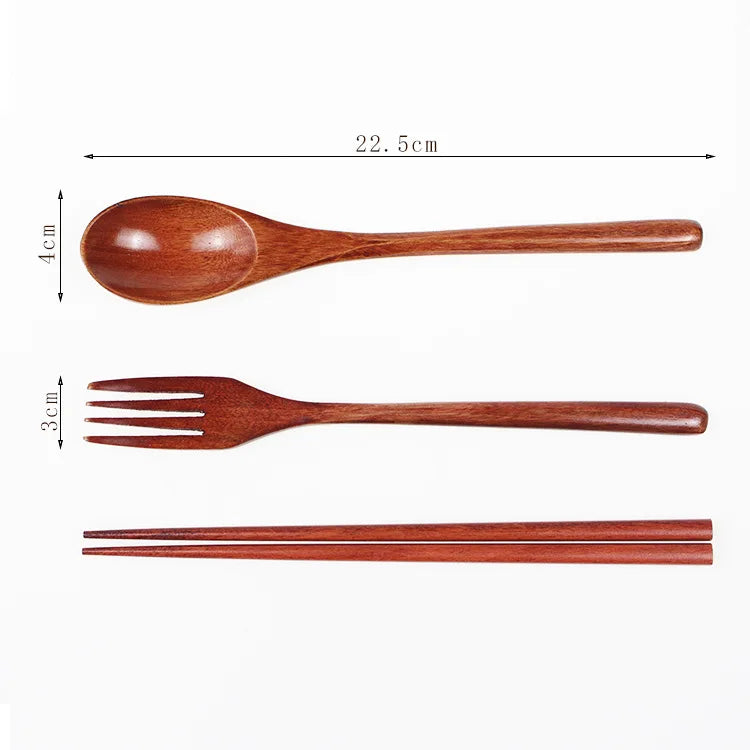 Portable Wooden Cutlery Set Spoon Fork Chopsticks Travel Utensils for Camping Lunch Box
