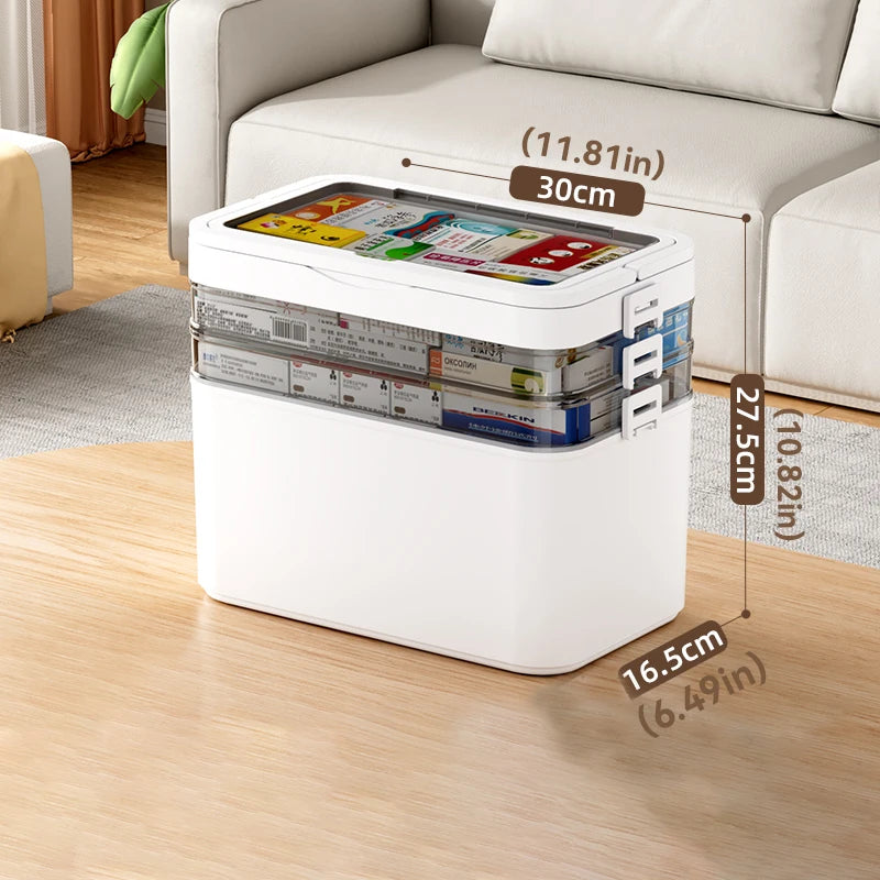 Portable Medicine Storage Box with Drawers & Carry Handle