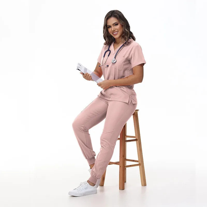 Women's Stretch Medical Scrub Set – Quick-Dry V-Neck,Stylish jogger, Patch pockets,Nursing Uniform