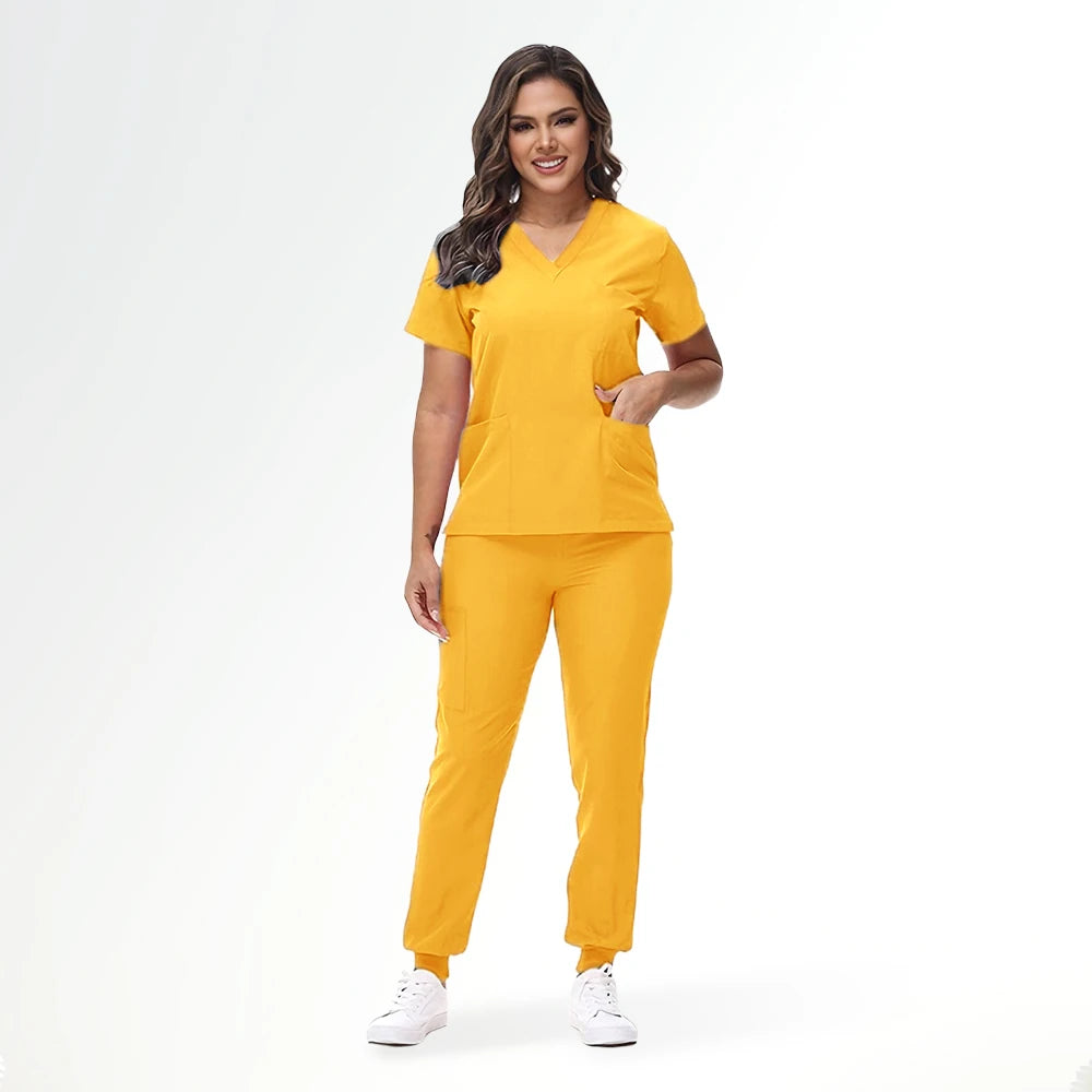 Women's Stretch Medical Scrub Set – Quick-Dry V-Neck,Stylish jogger, Patch pockets,Nursing Uniform