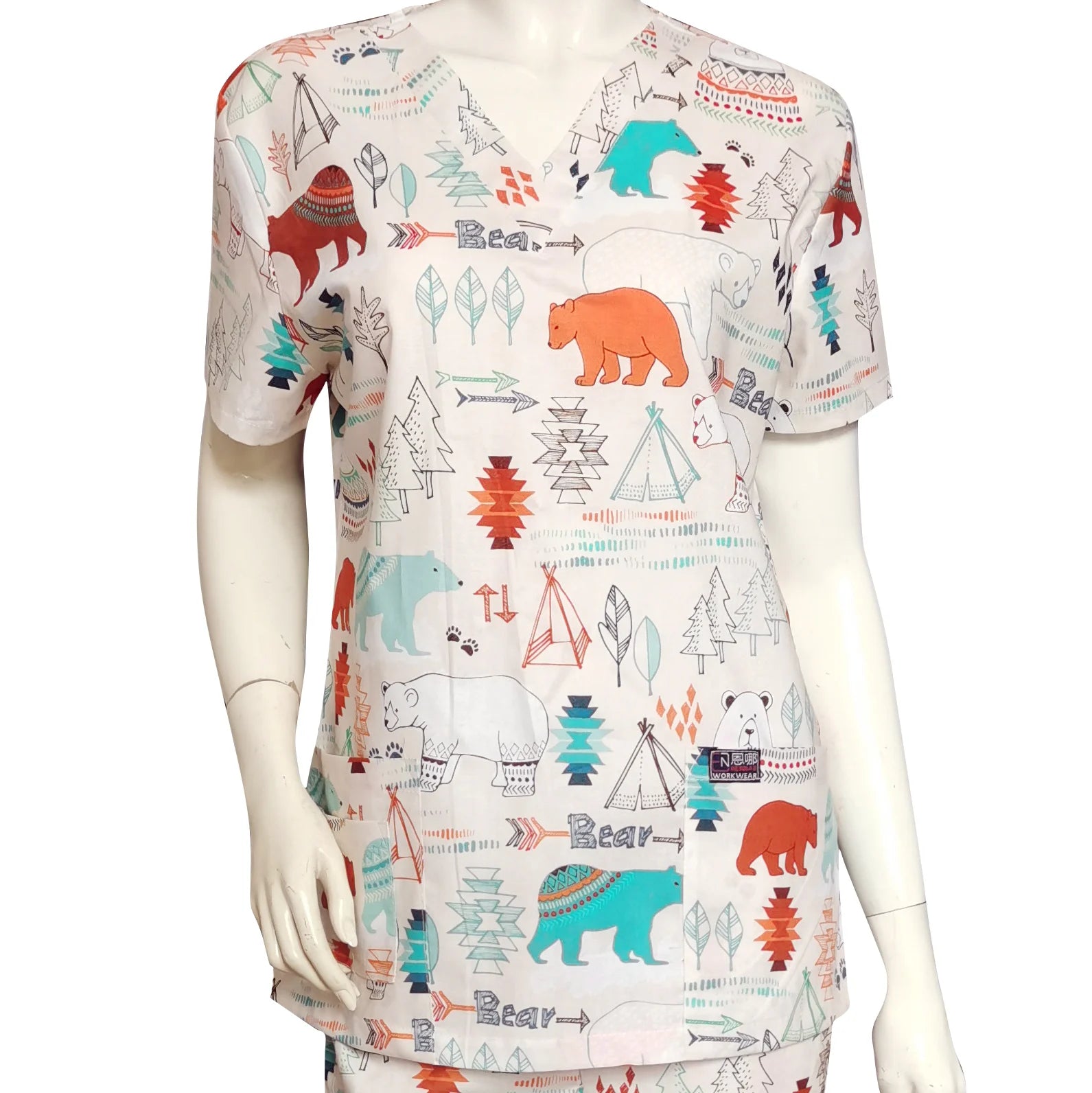 Women’s Printed V-Neck Scrub Top with Pockets – Multiple Designs