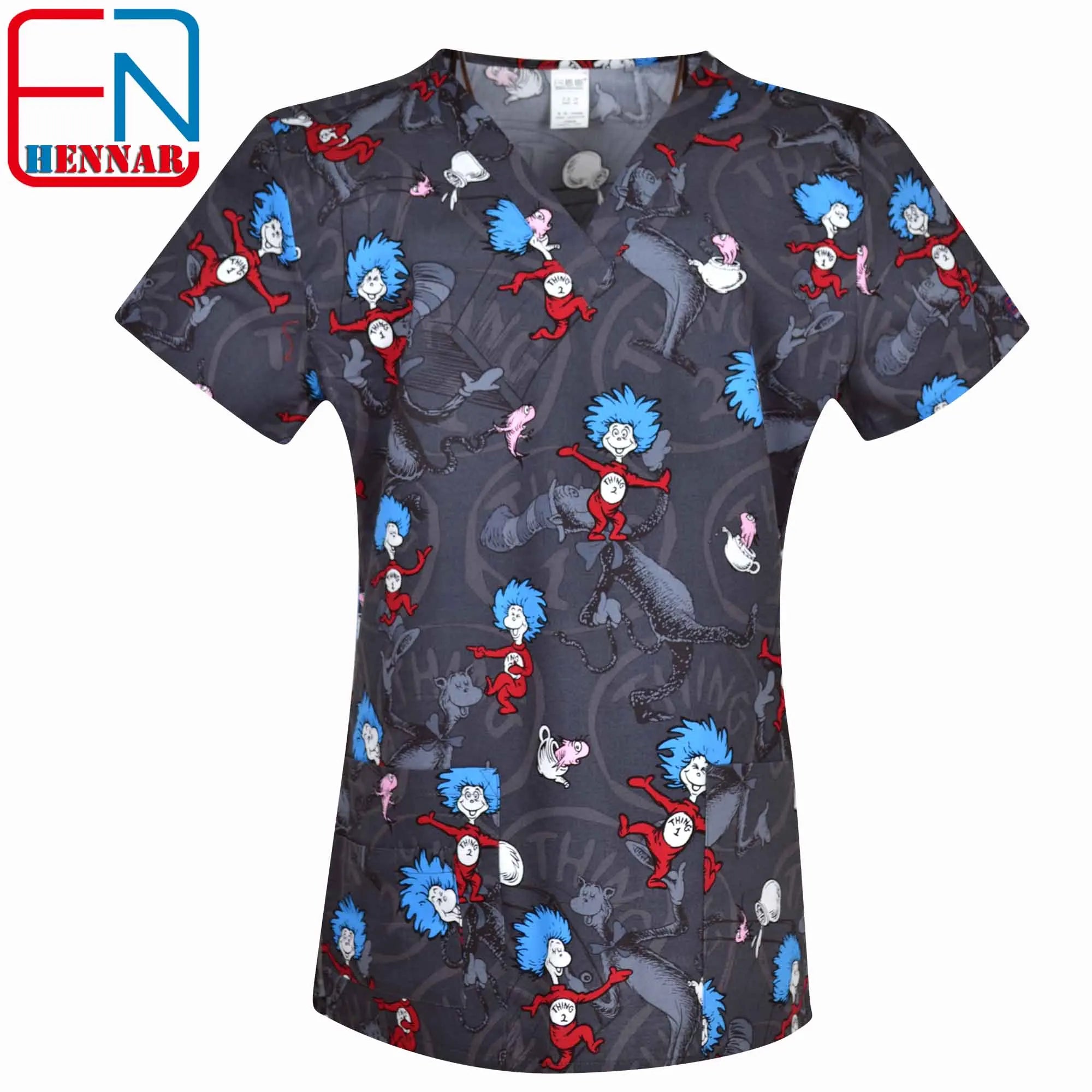 Women’s Printed V-Neck Scrub Top with Pockets – Multiple Designs