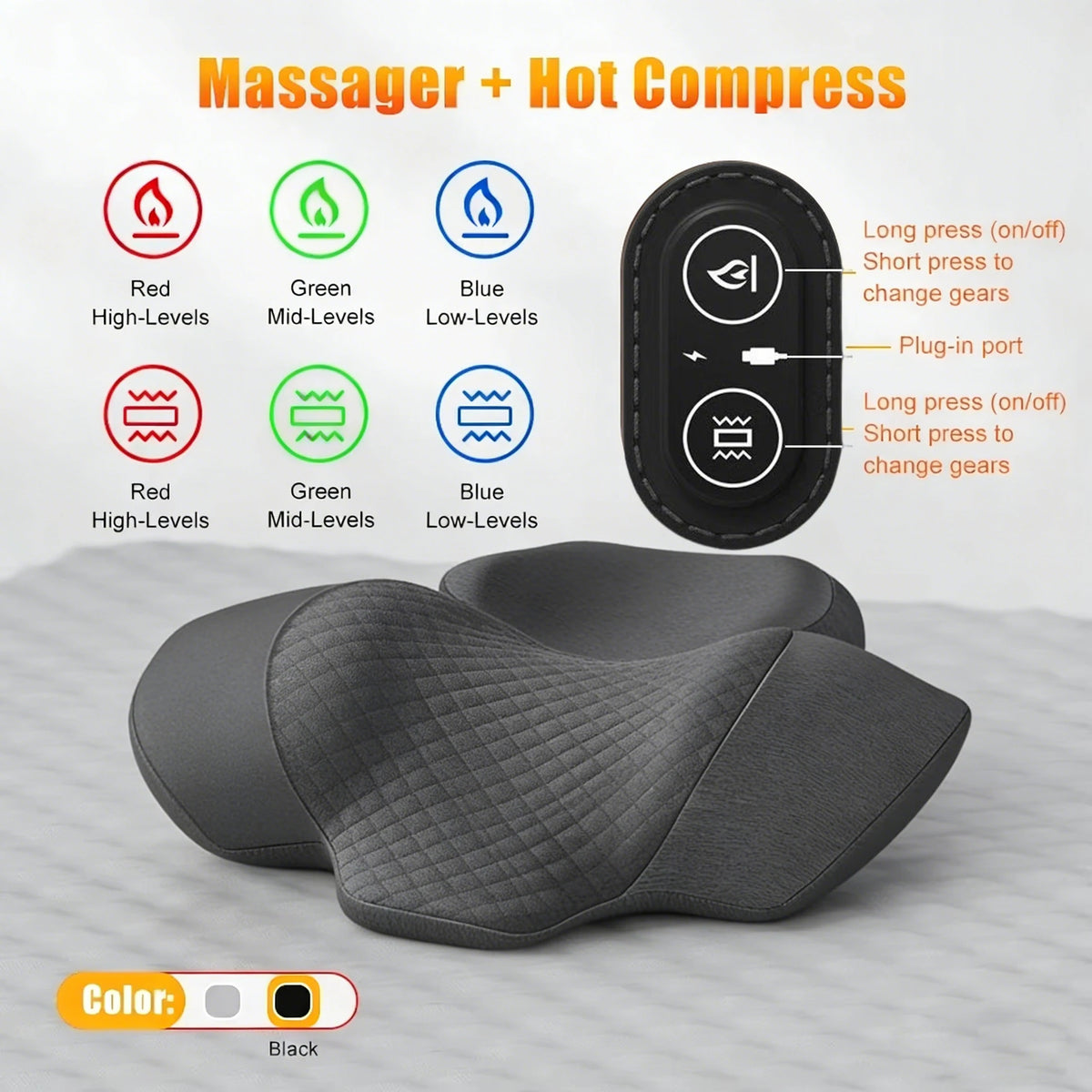 Heated Neck Massager Pillow with Vibration & Traction