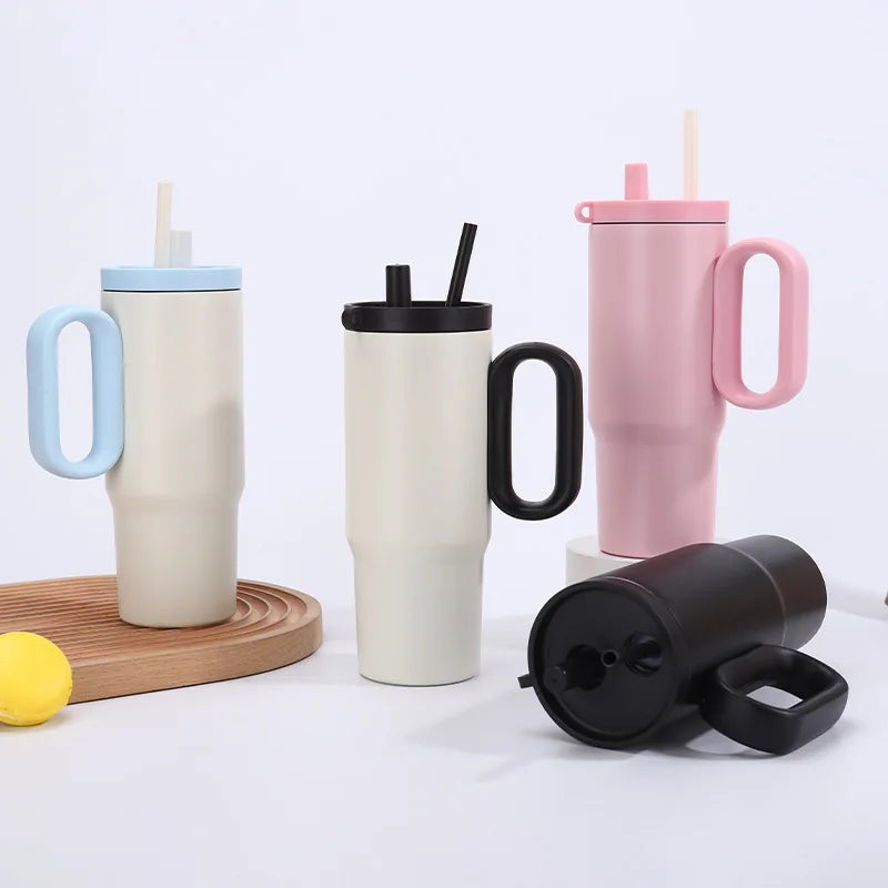 750ml  Insulated Tumbler with Handle & Straw – Reusable Travel Cup.