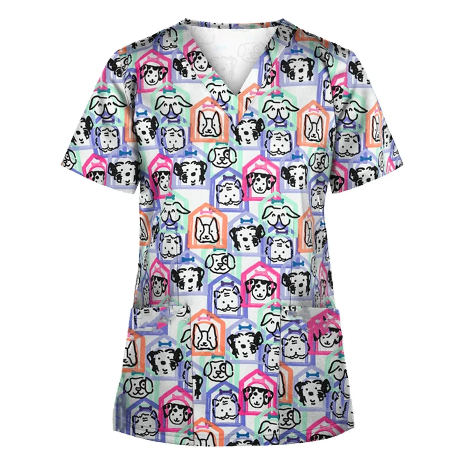Women's Printed Medical Scrub Top | Cute Nursing & Veterinary Uniform Shirt