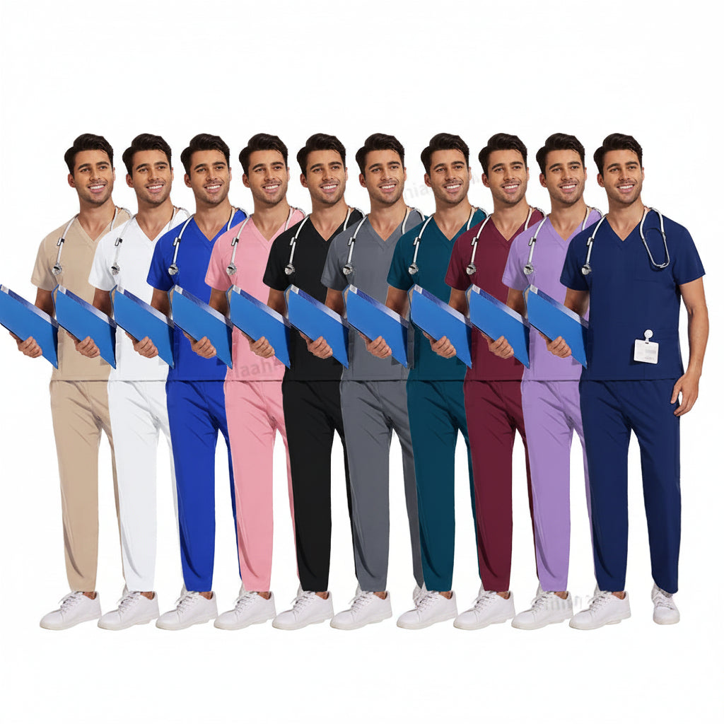 Men's Medical Scrub Set – V-Neck Stretch Nursing Uniform for Healthcare Professionals