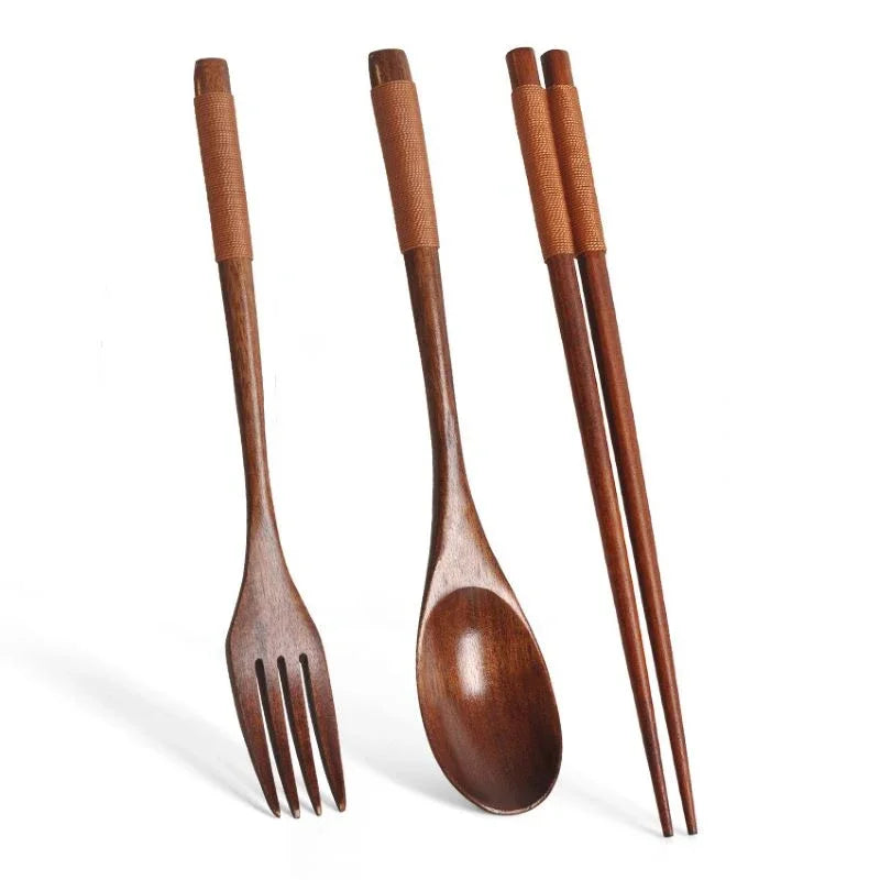 Portable Wooden Cutlery Set Spoon Fork Chopsticks Travel Utensils for Camping Lunch Box