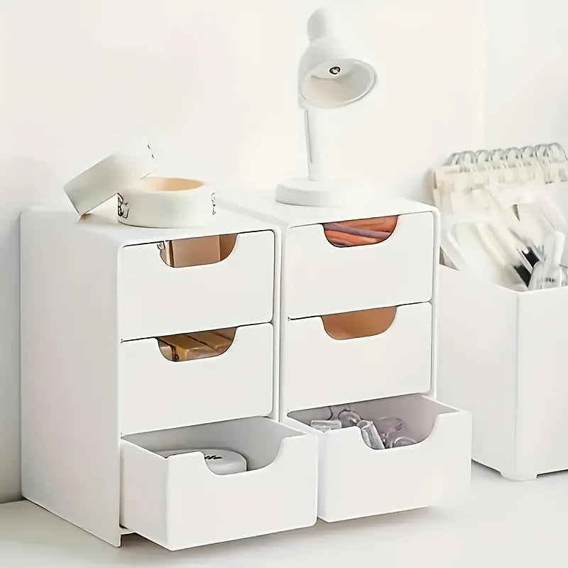 3-Tier Stackable Drawer Organizer – White Desktop Storage Box