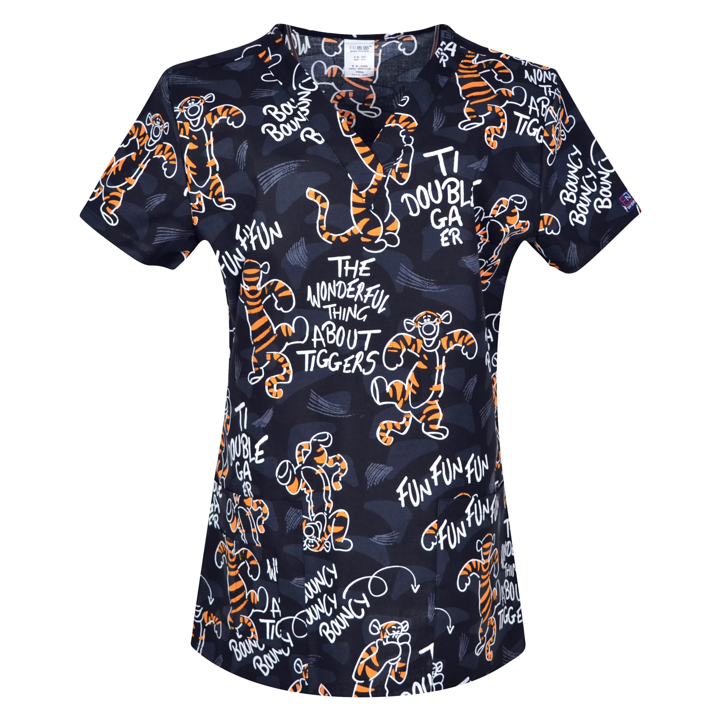 Women’s Printed V-Neck Scrub Top with Pockets – Multiple Designs