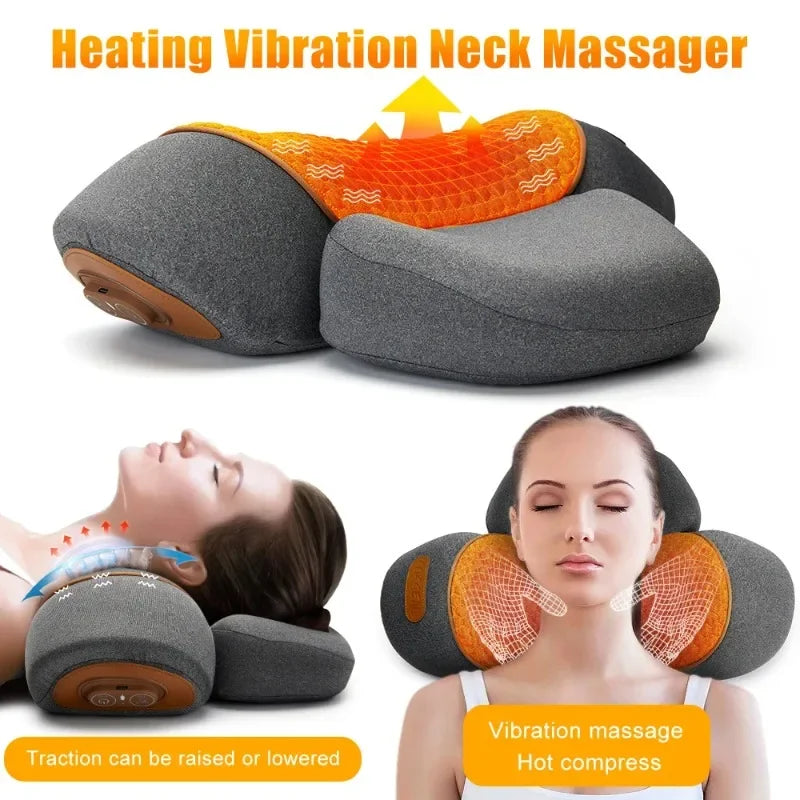 Heated Neck Massager Pillow with Vibration & Traction