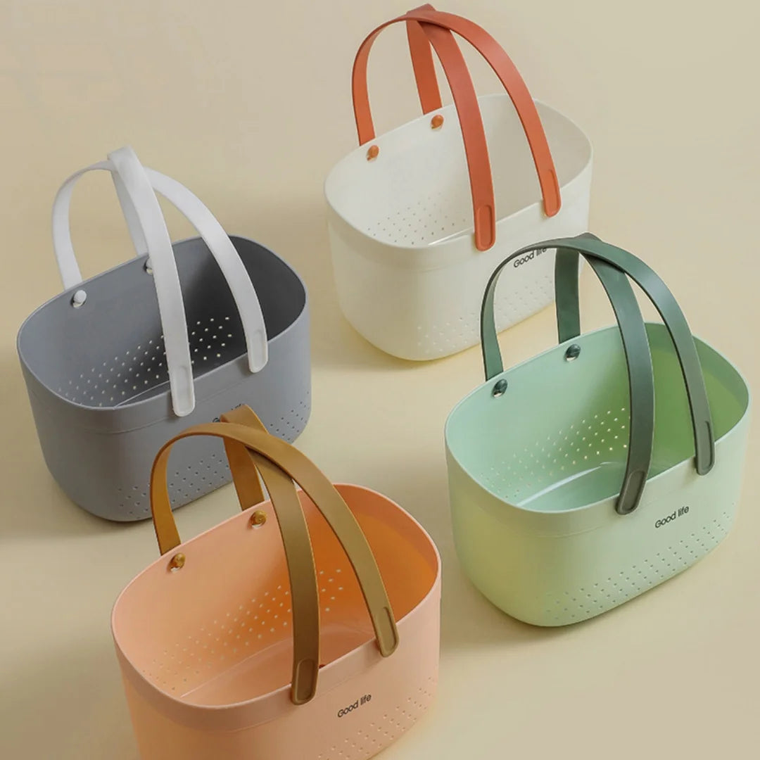 Drainable Tote Basket – Soft Handle Shower & Storage Caddy