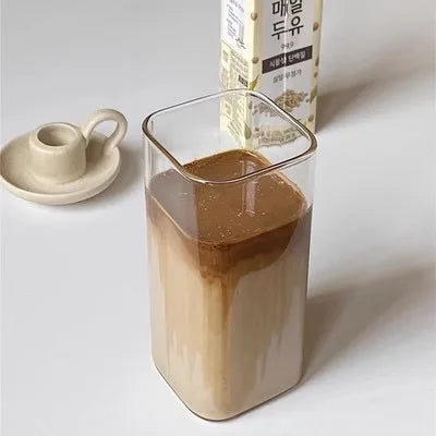 Square Glass Tumbler with Lid & Straw – Heat Resistant Iced Coffee Cup