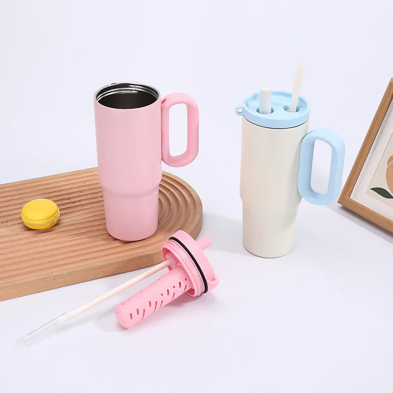 750ml  Insulated Tumbler with Handle & Straw – Reusable Travel Cup.