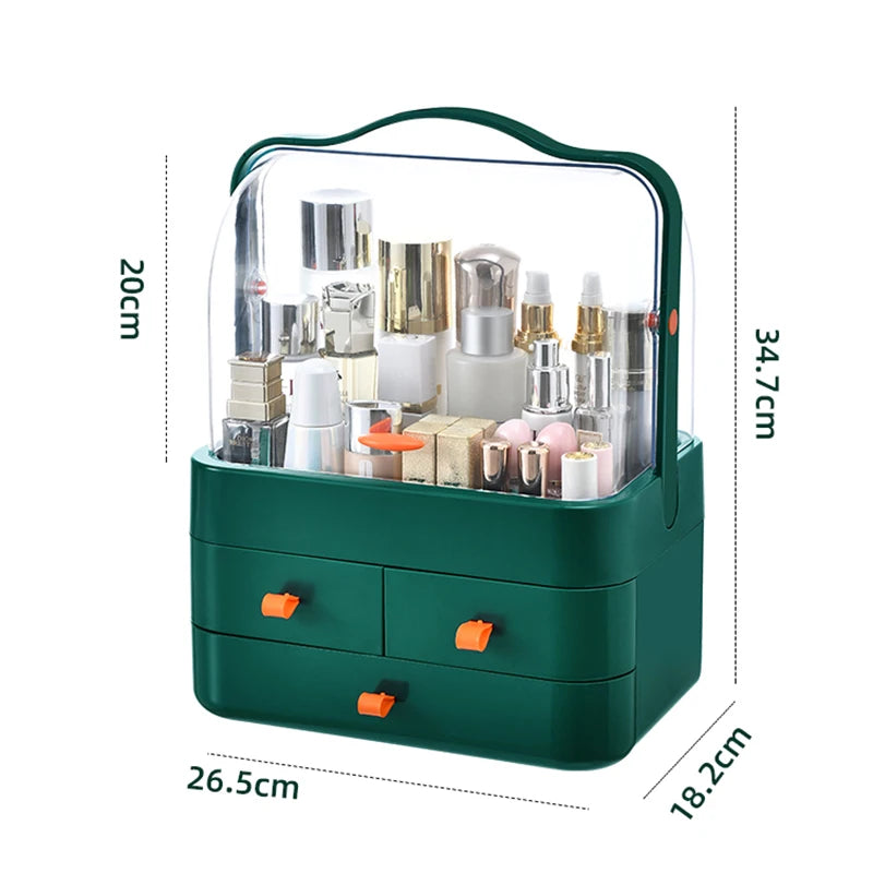 Waterproof Cosmetic Organizer with Lid & Drawers – Dustproof Makeup Storage Box