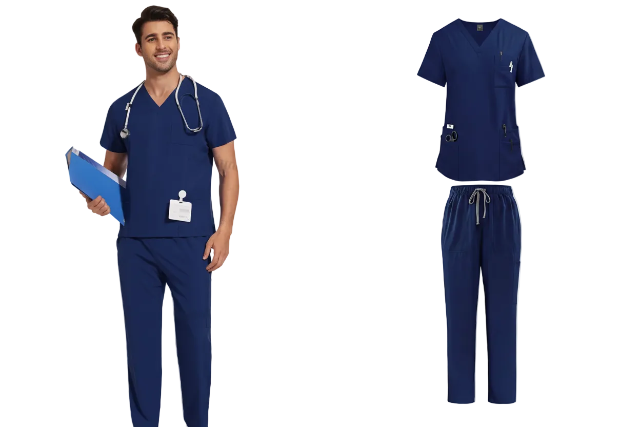 Men's Medical Scrub Set – V-Neck Stretch Nursing Uniform for Healthcare Professionals