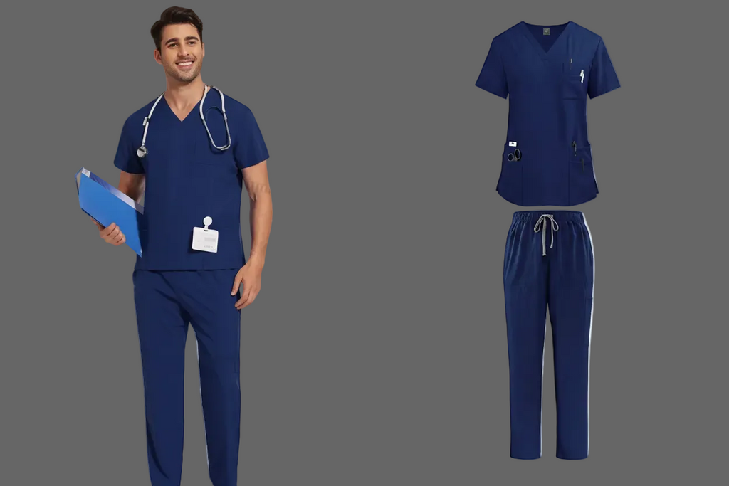 Men's Medical Scrub Set – V-Neck Stretch Nursing Uniform for Healthcare Professionals