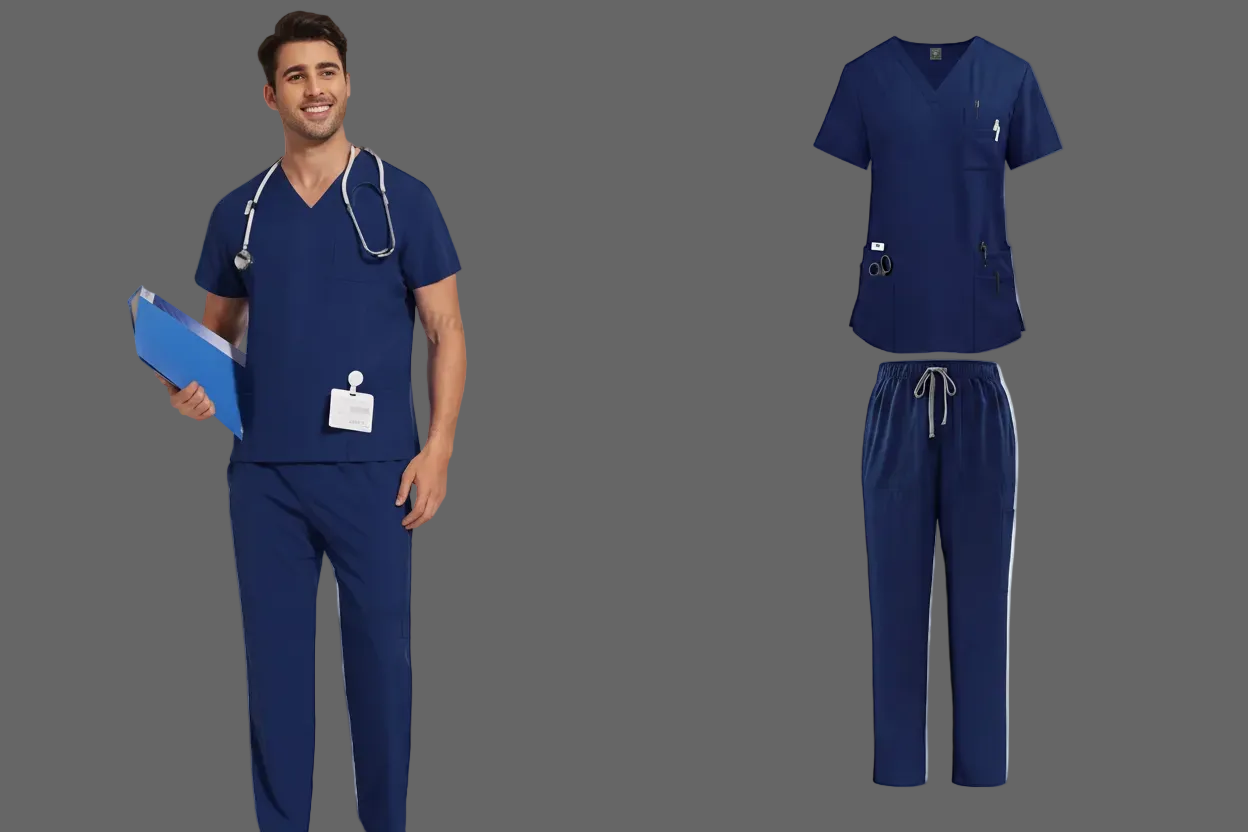 Men's Medical Scrub Set – V-Neck Stretch Nursing Uniform for Healthcare Professionals
