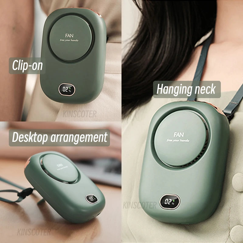 Portable Rechargeable Neck Fan – Hands-Free Cooling Fan with Digital Display