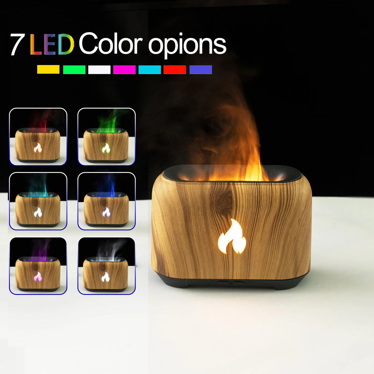 Flame-Effect Aroma Diffuser & USB Humidifier with 7-Colour Light