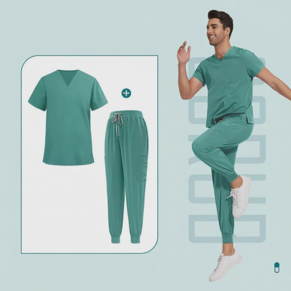 Video for Premium V-Neck Medical Scrub Set with Jogger Pants – Soft Stretch Uniform